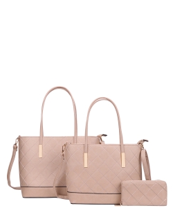 3 In1 Modern Quilted Stitching Shopper Bag Set TT-8368S TAUPE